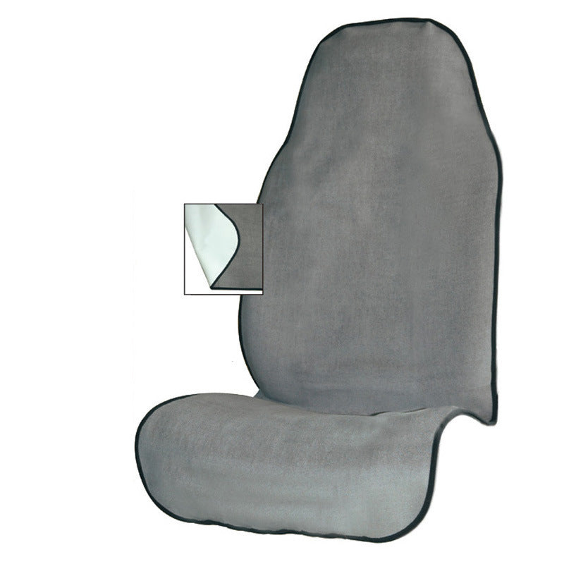 Gray terry cloth car seat cover with an inset showing the white EVA backing and bound edge, option Gray