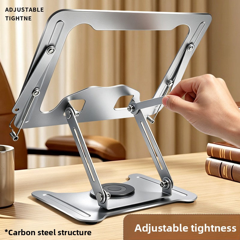 Hand tightening the joints of the metal stand with a tool beside the label carbon steel structure