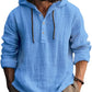 Hooded henley shirt, solid sky blue shirt, size S