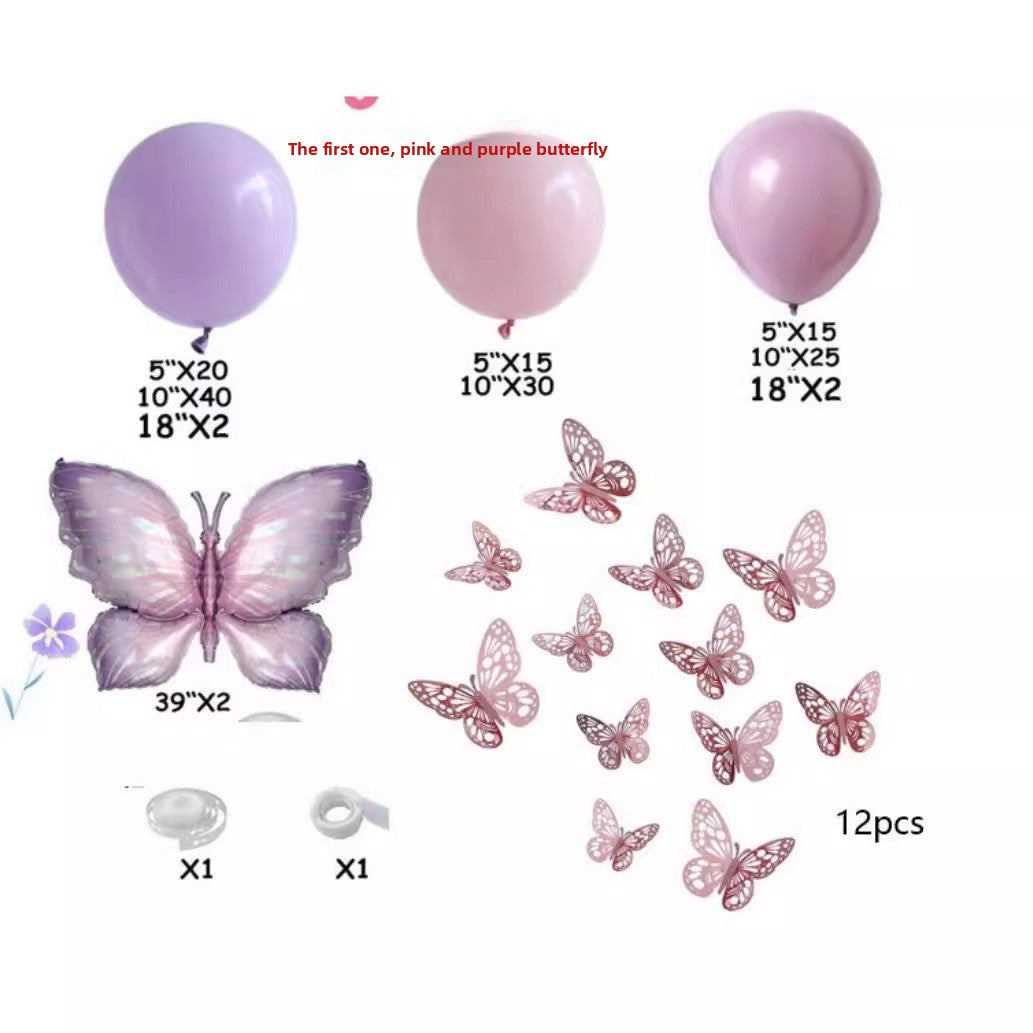 Pastel butterfly balloon kit unpacked on table