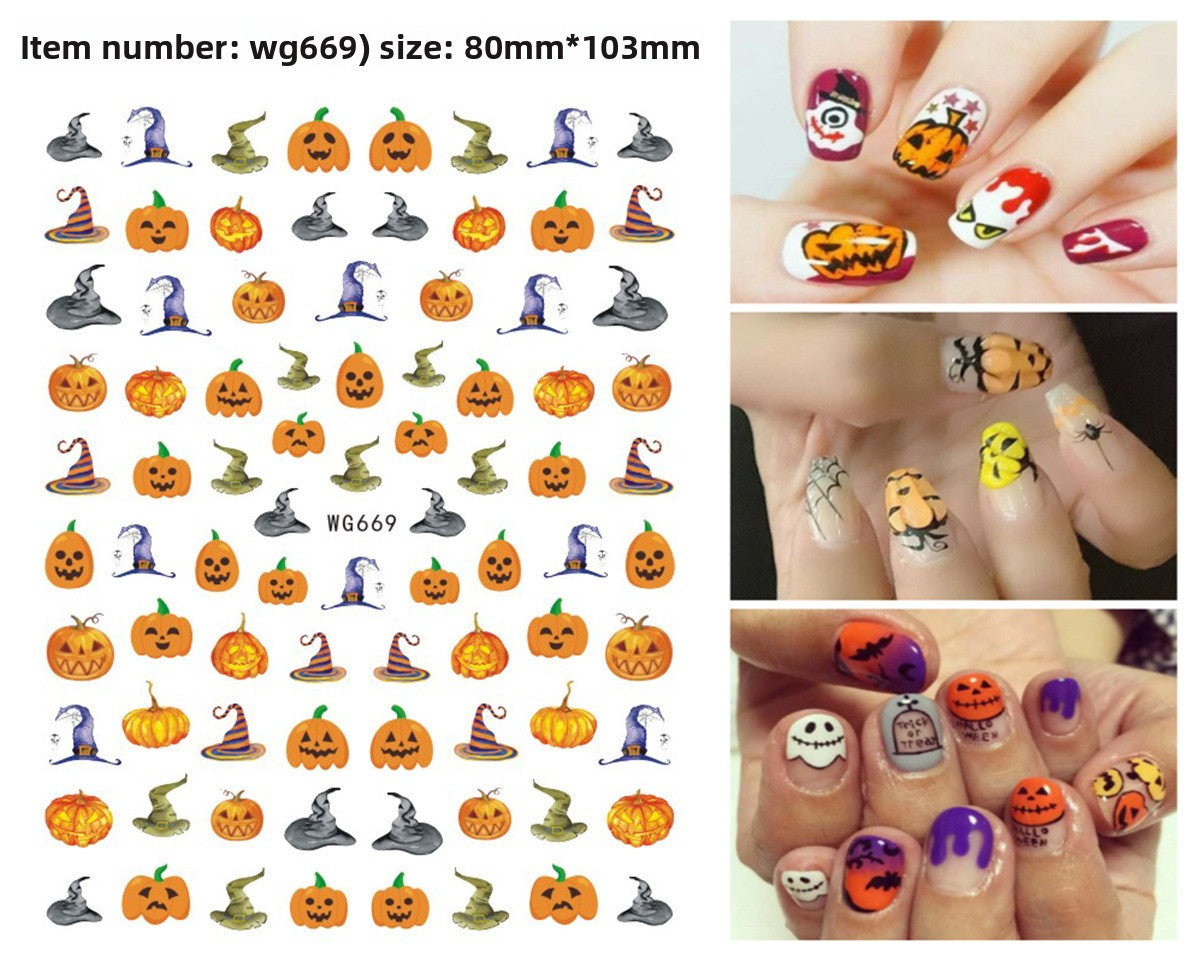 Vinyl Halloween nail stickers featuring bats, spiders and cobweb motifs