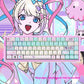 Keycaps shown at a side angle showing the front-printed anime legends
