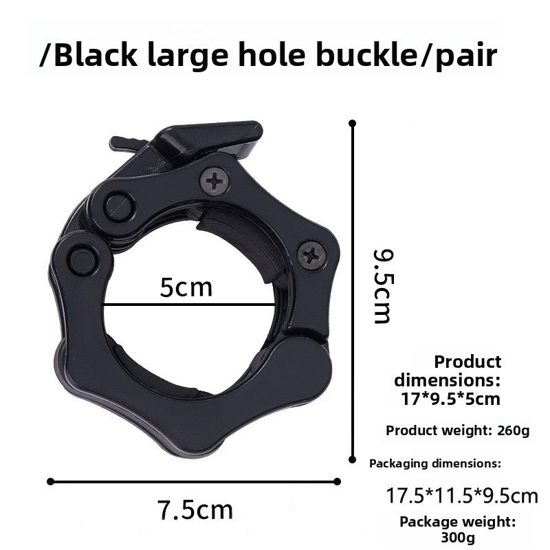 Black large hole barbell collar with a lever, 5 cm bore, 7.5 by 9.5 cm, 260 g size chart