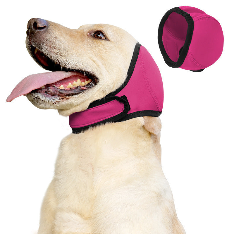 Dog ear cover snood worn during a bath to keep water out of the ears