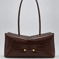 Dark brown croc embossed shoulder bag with gold ball studs, Stone pattern dark brown option
