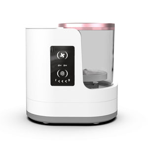 White HZ-006 electric makeup brush cleaner with a pink rim, a clear barrel and a side touch panel