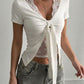 Front self-tie bow and scalloped lace neckline detail