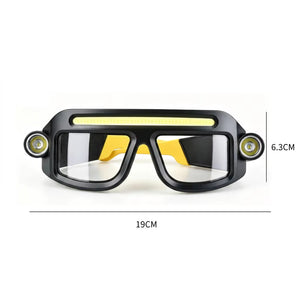 Black LED headlight glasses with a COB brow bar and two corner spotlights