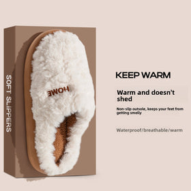 Unisex Plush Closed Toe Slippers with Thick EVA Sole