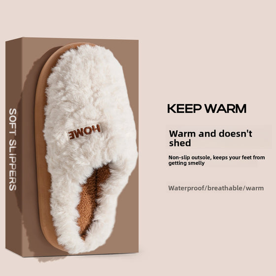 Unisex Plush Closed Toe Slippers with Thick EVA Sole
