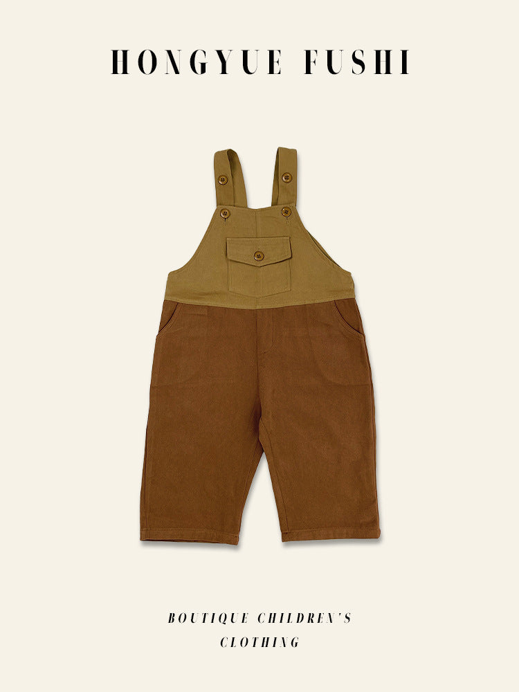 Children's Cotton Suspenders Overalls | side profile angle shot