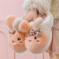 Orange rabbit plush slippers with long ears and a plaid bow, size 40-41 option