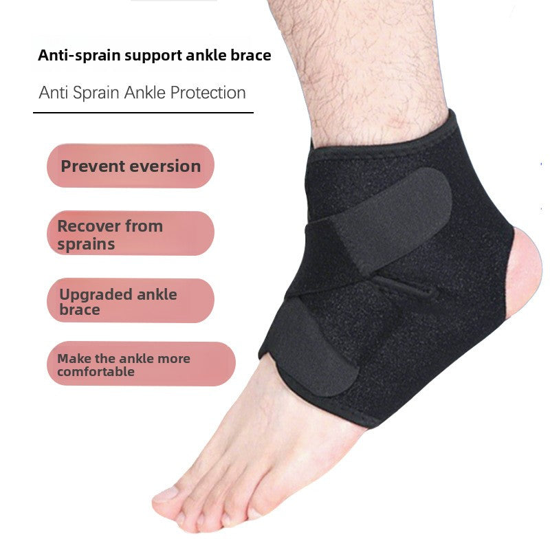 Black polyester ankle wrap worn on a foot with the long crossing strap fastened