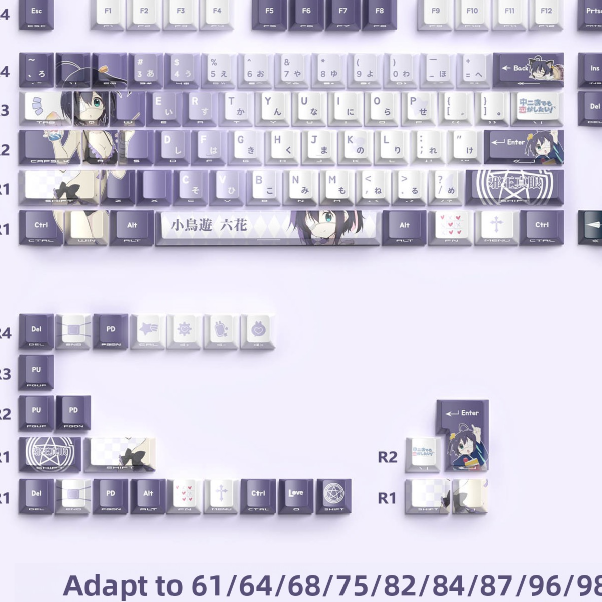 Anime keycap set photographed under soft even studio lighting