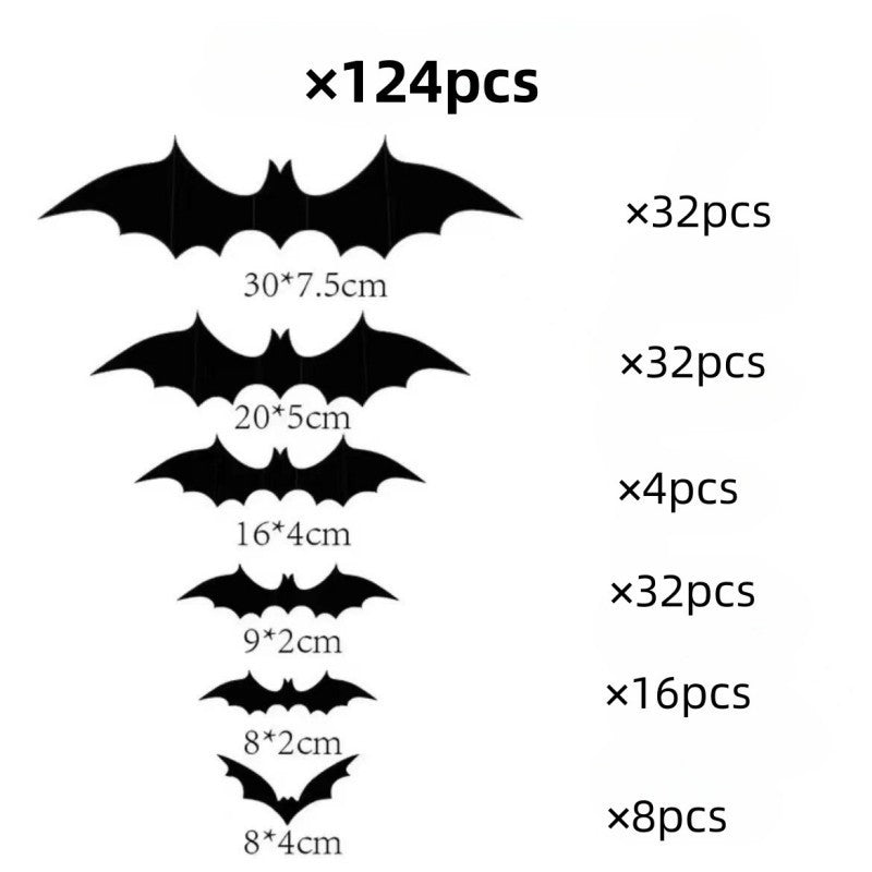 Black self adhesive bat stickers in several sizes on a light surface