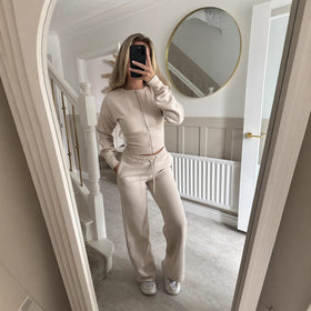 Womens Zip Up Jacket and Straight Leg Pants Lounge Set