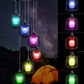 Kerosene lantern LED figures glowing in several colors, hanging from a solar lamp head, red housing option