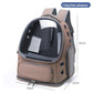 Brown pet carrier backpack with size lines of 34 by 27 by 42 cm and a 7.5 kg pets label