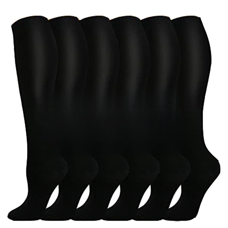 Knee high graduated compression socks shown as an assorted colour and print pack