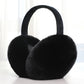 Black Fabric Band foldable plush winter earmuffs, front three quarter view