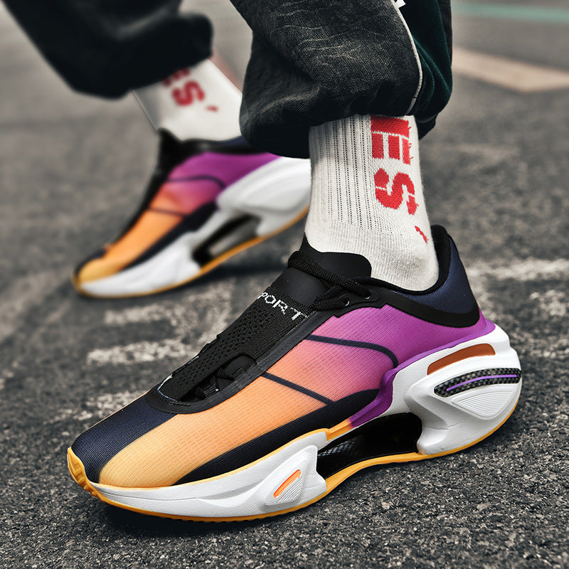 Running casual sneaker with a gradient fabric upper and a hollow cutout midsole