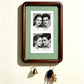 Option 8inch Hook Style 3: dark wood wall photo frame with fine green striped backing and two key hooks