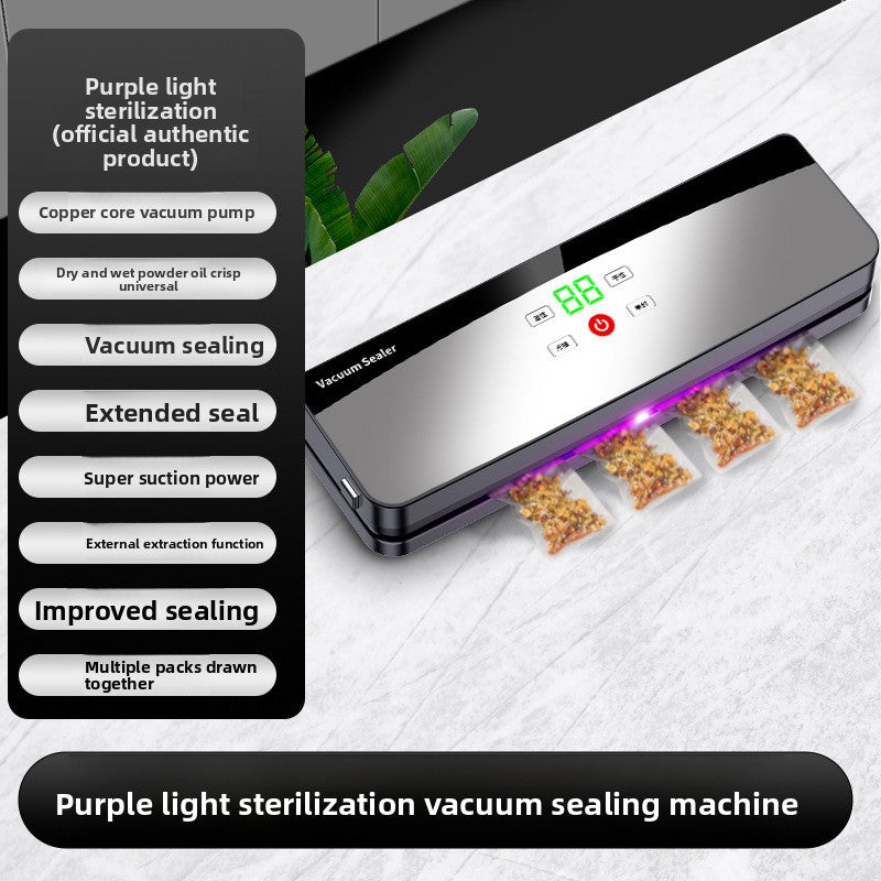 Compact bar vacuum sealer sealing several small food pouches on a kitchen counter