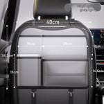 Car seat back organizer mounted on the headrest posts seen from the back seat