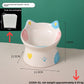 Cat ear ceramic raised bowl with blue ears, pink cheek patches and a yellow heart, 11.5 by 11.5 cm and 10 cm high