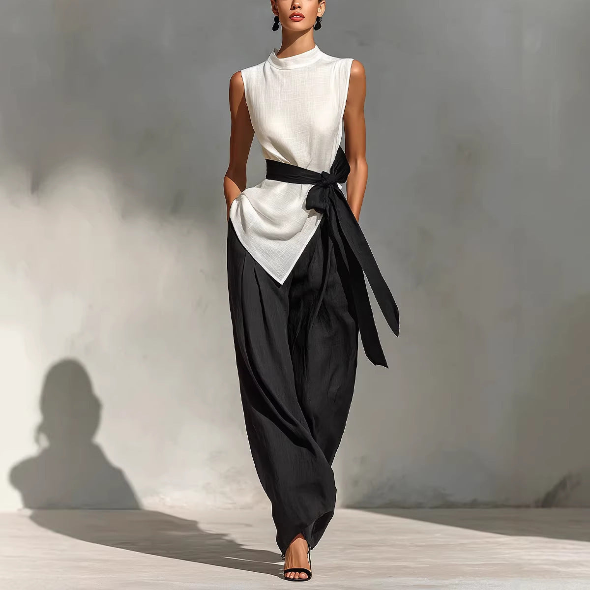 Reference image showing the layout of the top and wide-leg pants