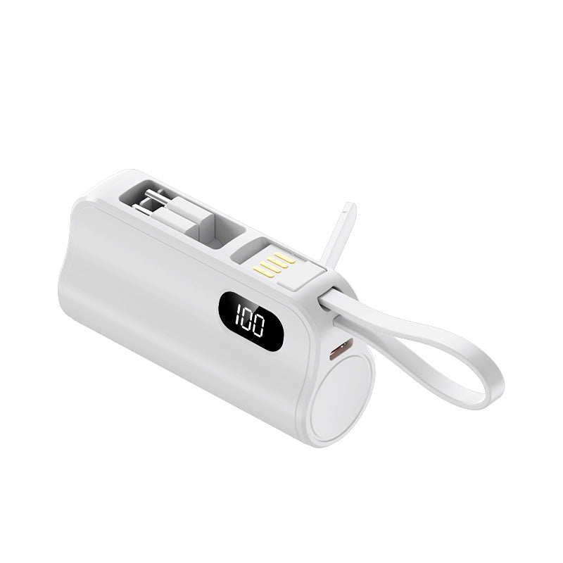 White mini capsule power bank with digital display and lanyard loop, photo for the 5000mAh option