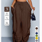 High waist wide leg linen look viscose drawstring trousers, full length view of the wide relaxed leg