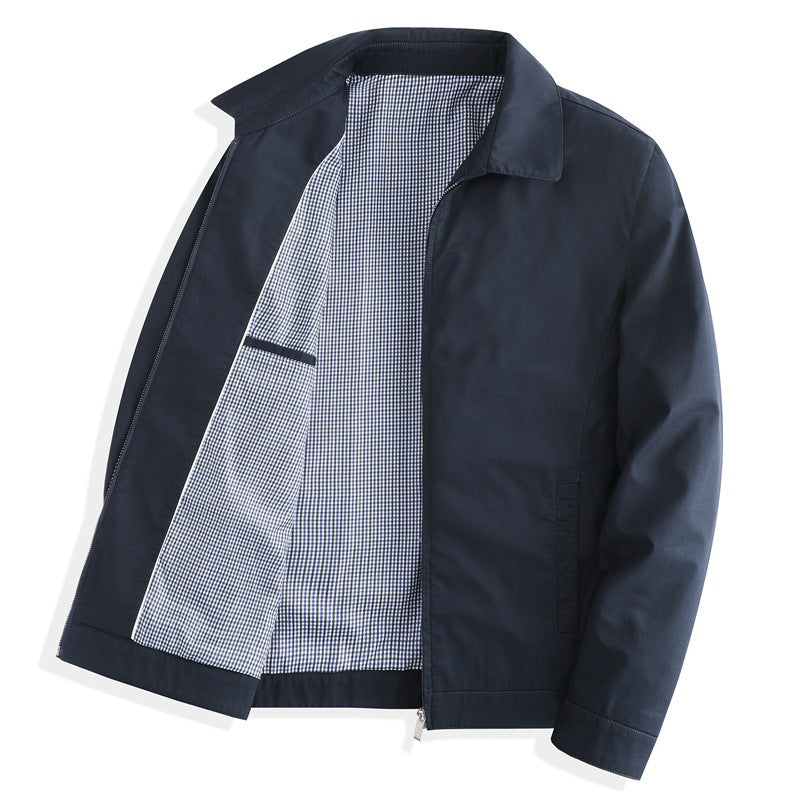 Navy cotton zip jacket with a turn-down collar and blue gingham lining, size 190 XXXL option photo