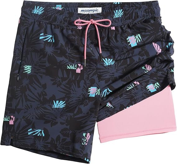 Blue striped quick-dry swim trunks with white inner liner shown