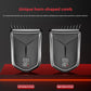 Two compact hair clippers with left and right sideburn limit combs fitted and an LED display showing 100 percent