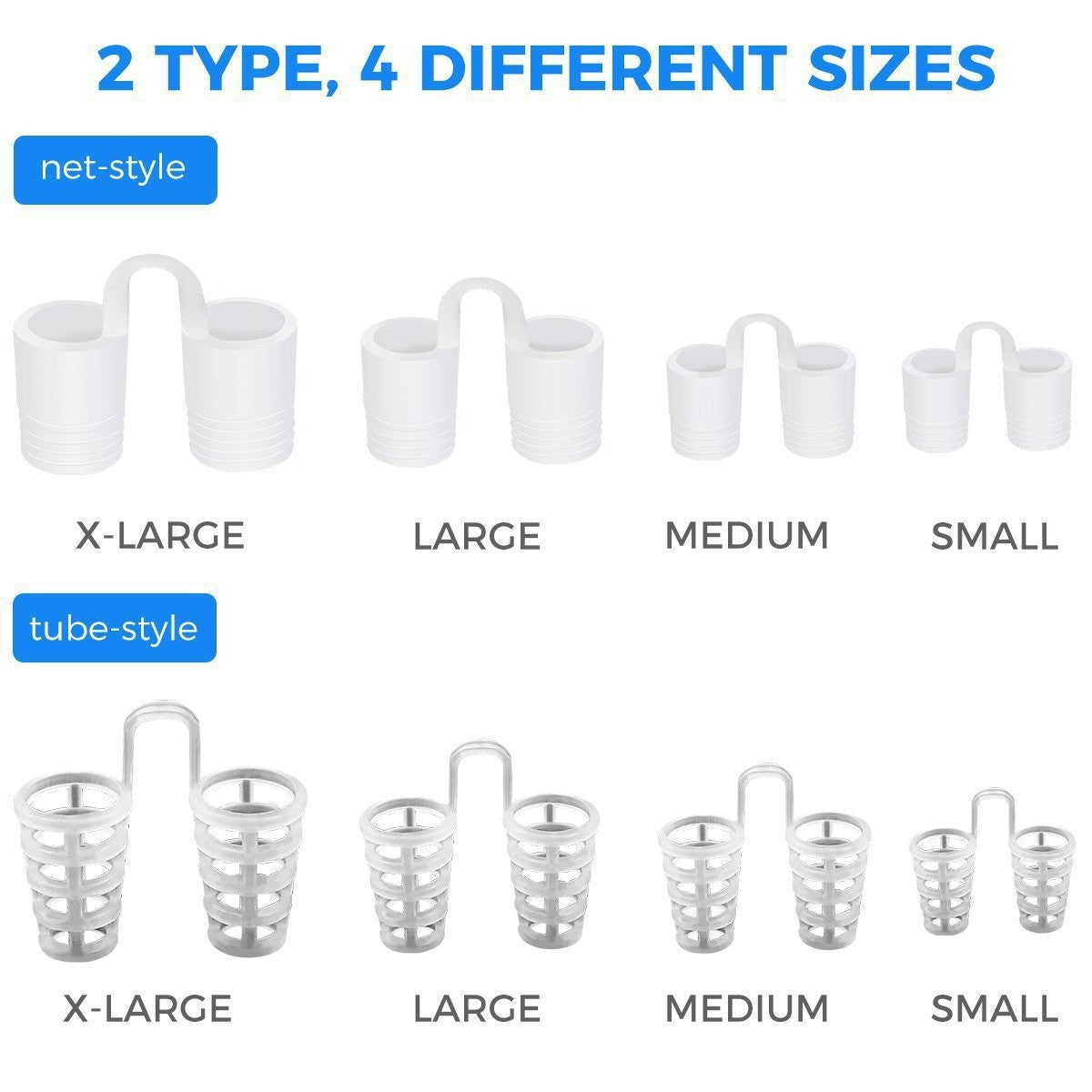 Chart of two vent styles in small, medium, large and extra large sizes
