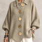Beige taupe ribbed knit top with a collar and gold tone metal buttons, Matcha green option, size L