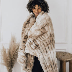 Ruched Vegan Fur Nap Blanket and Waist Pillow