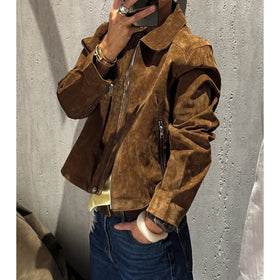 Womens Vegan Suede Cropped Zip Jacket