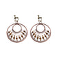 Bohemian tassel and bead clip-on drop earrings, aged tone zinc alloy frame, handmade pair on plain white background