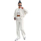 White fleece zip jacket and wide-leg pants set, full length