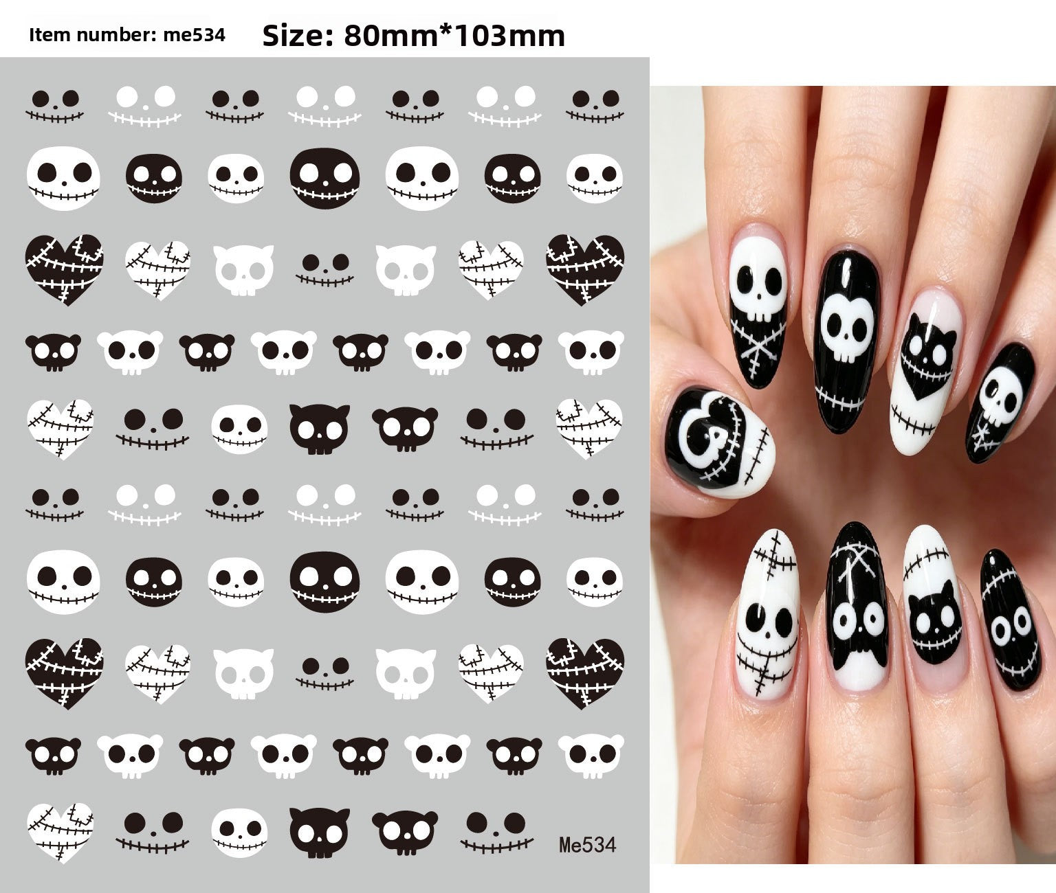 Vinyl Halloween nail stickers featuring bats, spiders and cobweb motifs