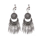 Vintage boho tassel clip-on earrings for non pierced ears, zinc alloy drop pair photographed on white background