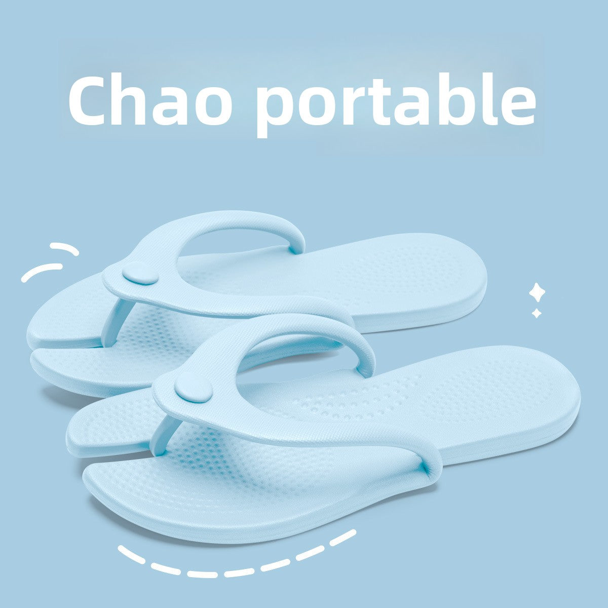 Foldable EVA thong slipper shown from the side, stippled deck and flat moulded outsole