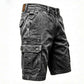 Washed cotton denim mens cargo shorts, detail of the zippered thigh security pocket