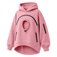Pink oversized fleece hoodie with round cat pocket and arched zipper, first pink option photo
