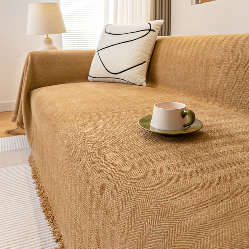 Ins Style Chenille Sofa Towel Herringbone Pattern Pure Color Sofa Cushion Skin-Friendly Anti-Wrinkle Multi-Purpose Machine...