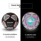 Size 4 black and pink reflective football with SIRDAR wordmark in normal and reflective states