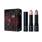 Metallic glitter bullet lipstick trio with saturated colour and a fine pearl shimmer finish