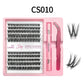 Lash cluster style CS10 in a 10 row tray with dual-ended glue pen, tweezers and a close-up of the cluster shape